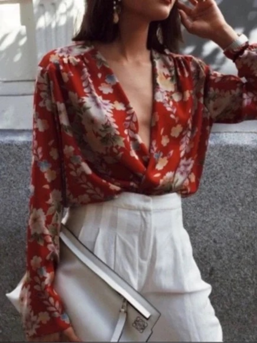 Zara Red Floral Surplice Bandeau Bodysuit